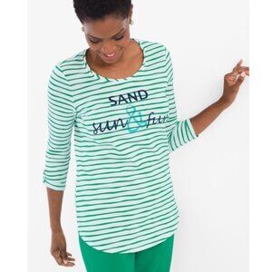 CHICOS Zenergy Striped‎ Sand Sun And Fun Short Sleeve Tee Size 1 (M)